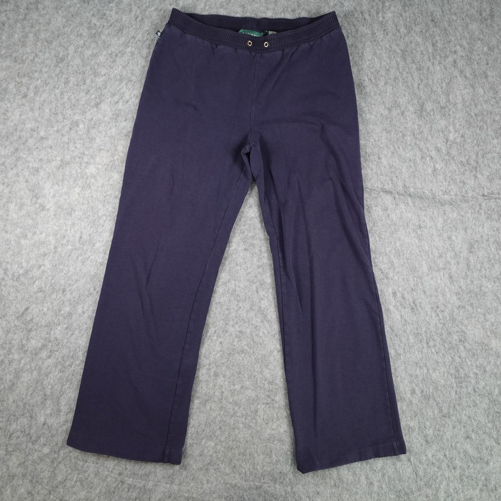 Ralph Lauren Pants Women Small Petite Navy Blue Cotton Blend Fleece Knit